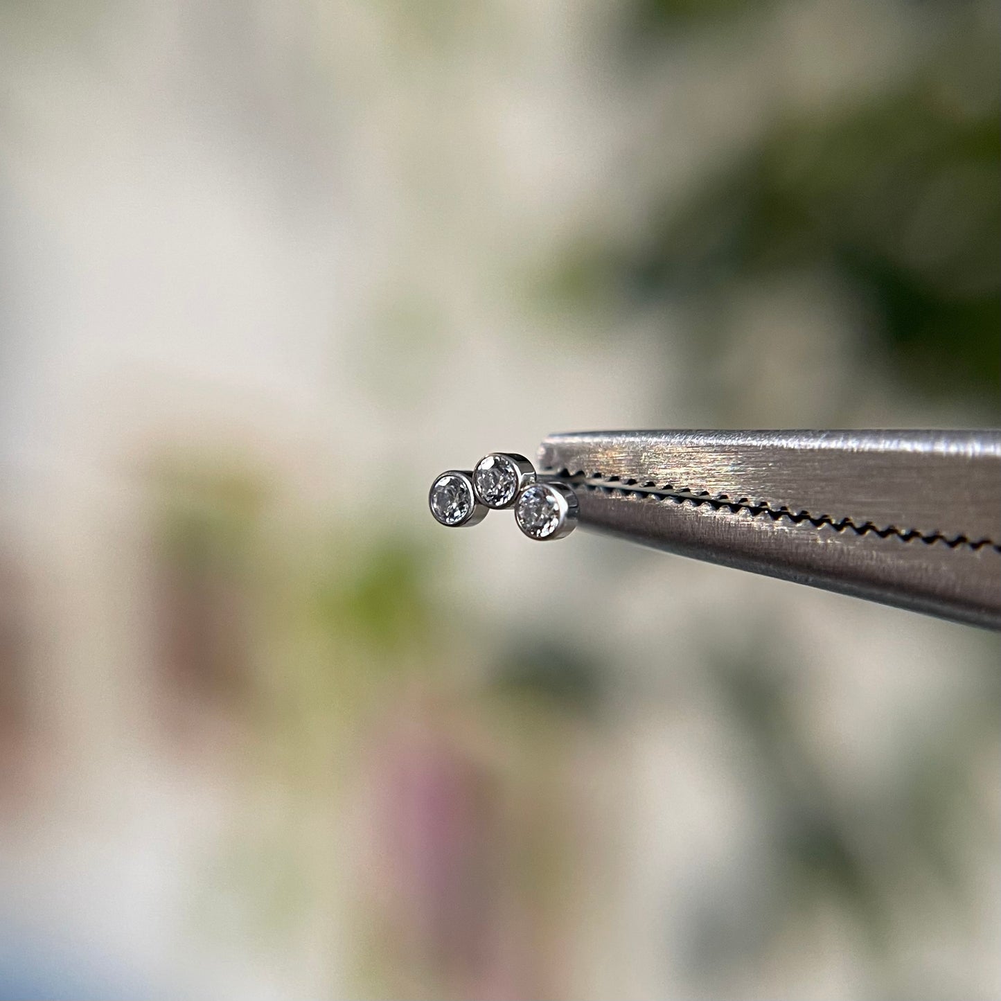 Petite Titanium Curved Cluster - 3 Bezel Set Cubic Zirconias - Threadless End