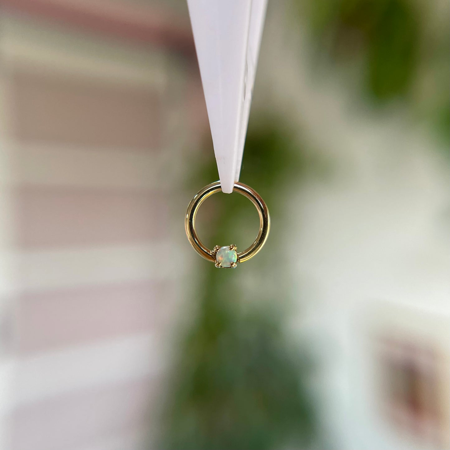 Fixed Bead Ring with Forward Facing Gem - Opal