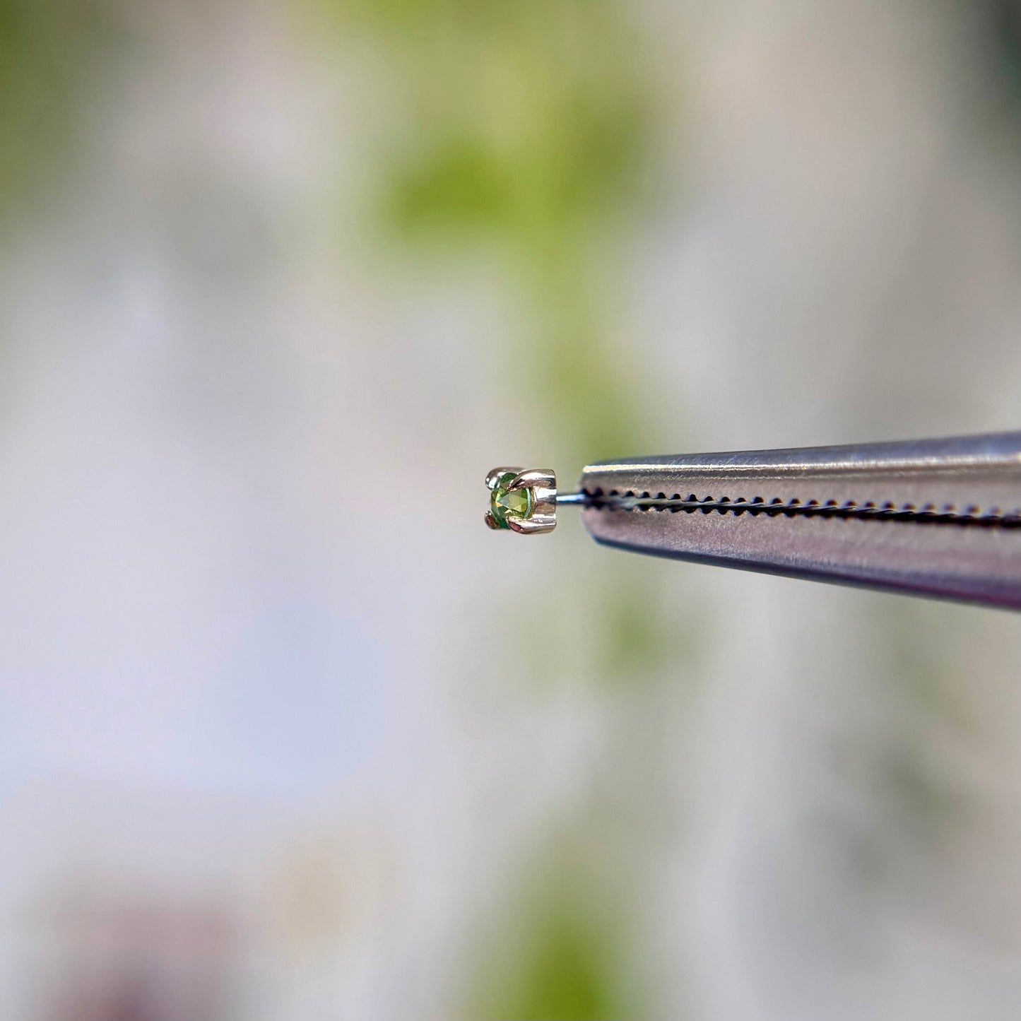 2mm Rose Cut 4 Prong - Green Diamond - Threadless End