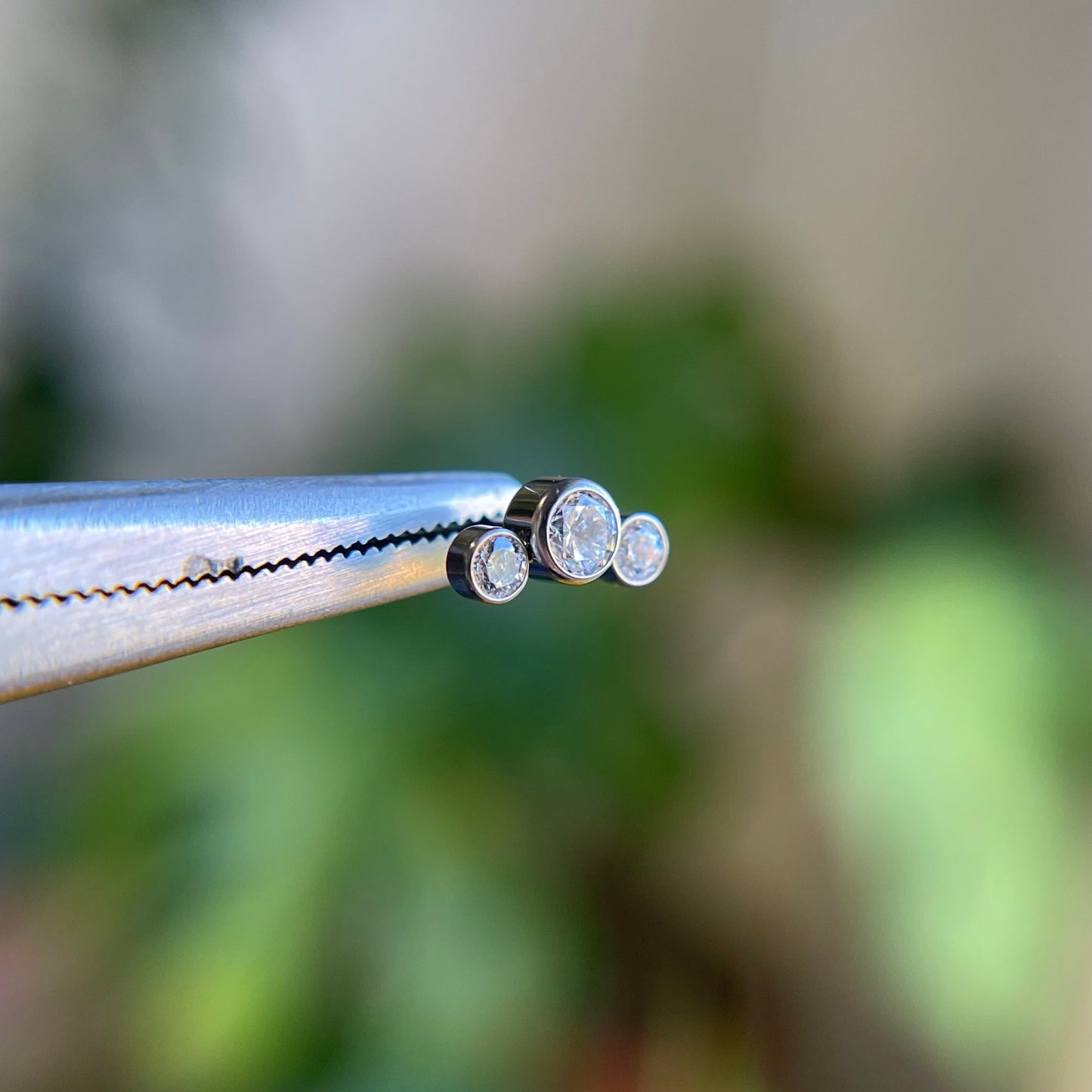 Titanium Curved Cluster - 3 Bezel Set Cubic Zirconias - Threadless End