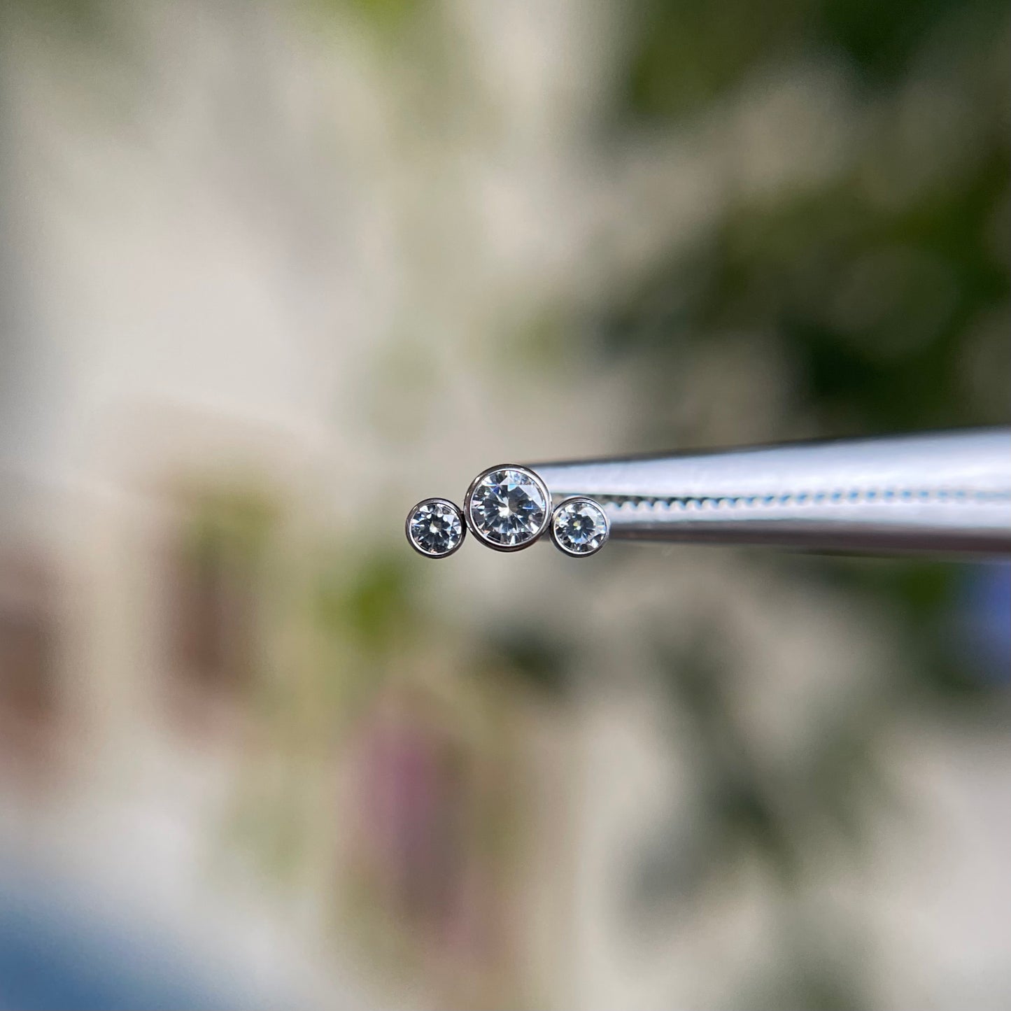 Petite Titanium Curved Cluster - 3 Bezel Set Cubic Zirconias - Threadless End