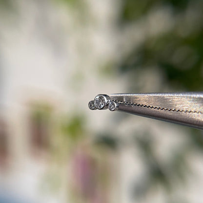 Petite Titanium Curved Cluster - 3 Bezel Set Cubic Zirconias - Threadless End