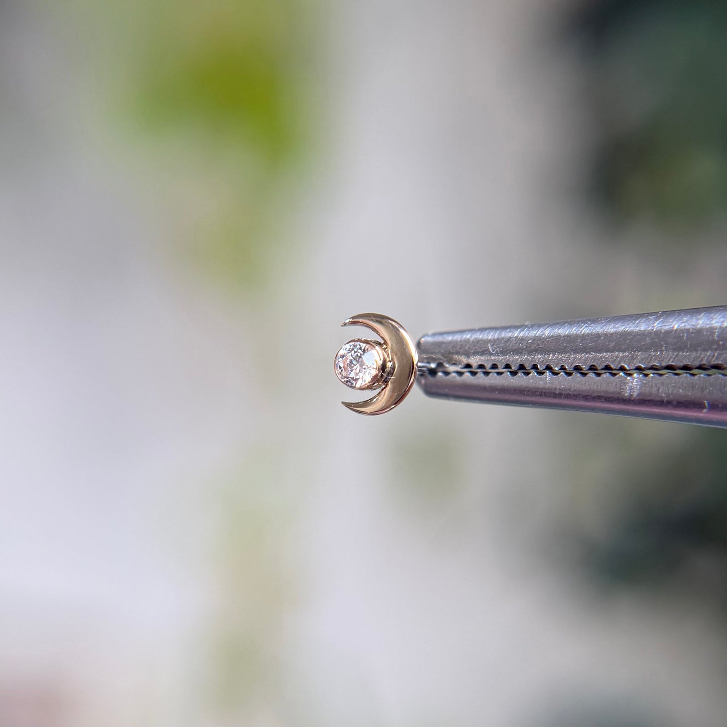 Moon & Faceted CZ Gemstone - Threadless End