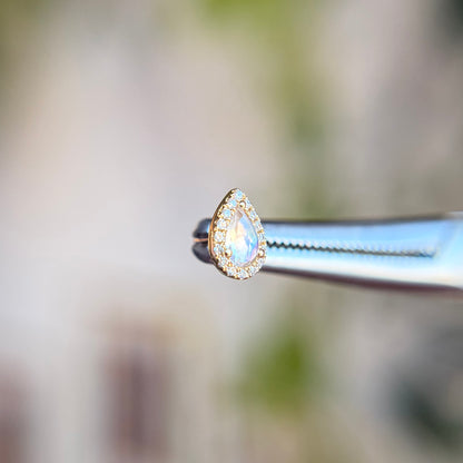 Rose Cut Pear Moonstone with Diamond Halo- Threadless End