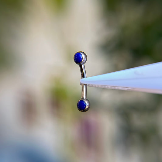 Titanium Cabochon Side Gem Curved Barbell - Lapis Blue