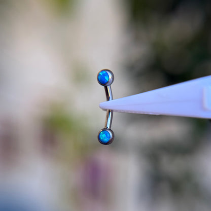 Titanium Cabochon Side Gem Curved Barbell - Capri Blue Opal