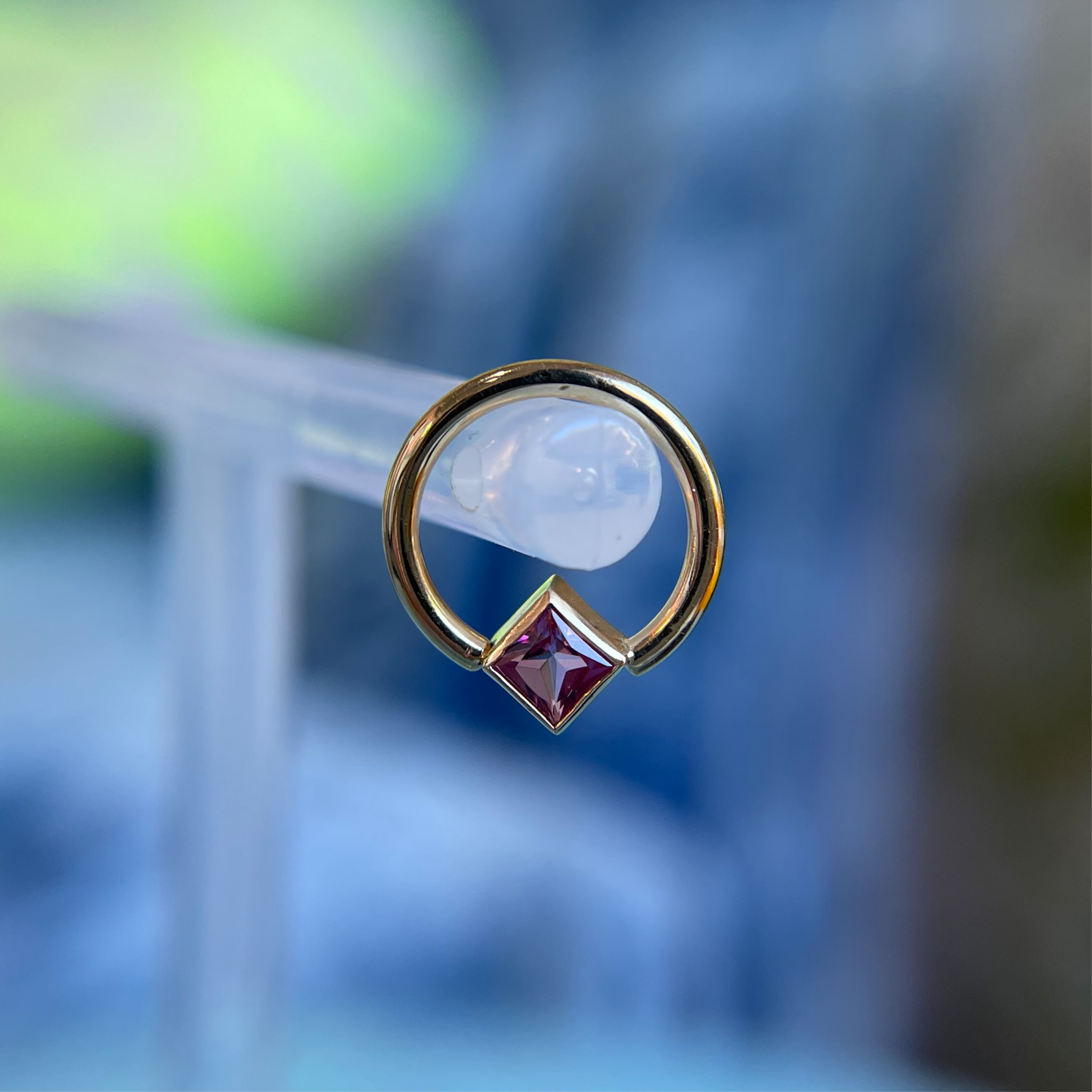 Seamless Ring With Fixed Square Bezel - Pink Topaz