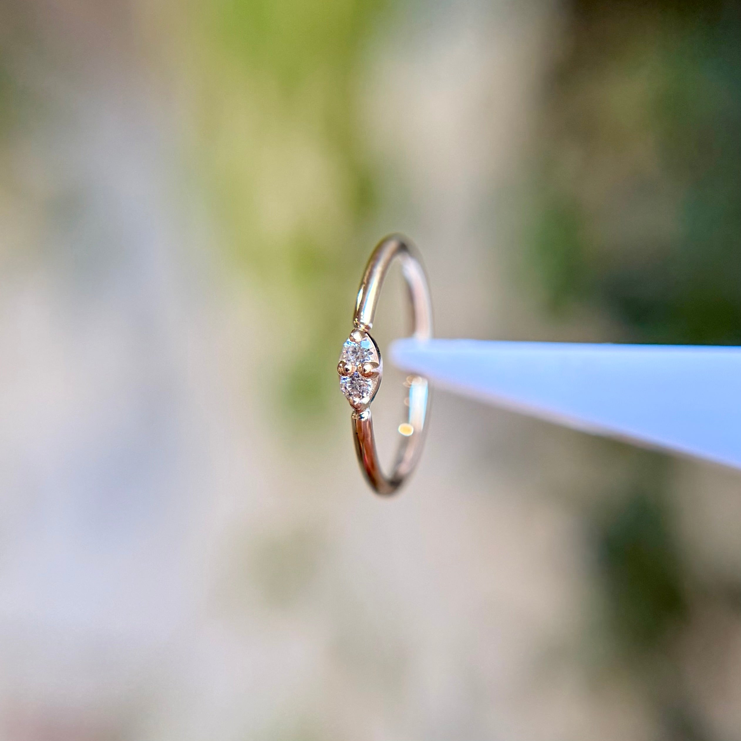 Fixed Ring with Double Gem - Vertical Orientation | Body Gems – Bpyesworld