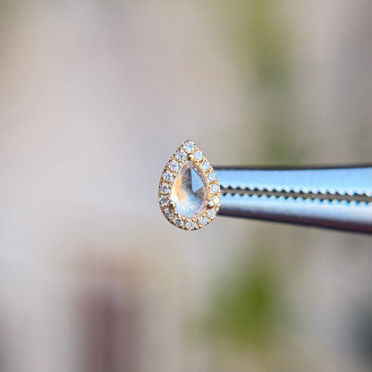 Rose Cut Pear Moonstone with Diamond Halo- Threadless End