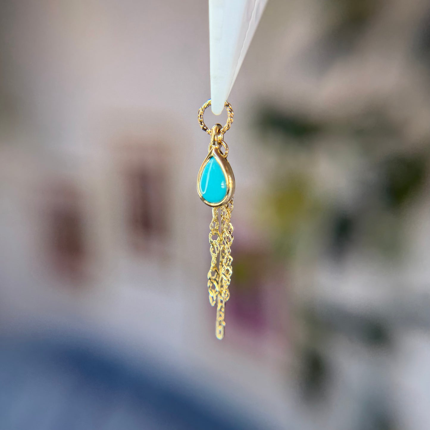 Turquoise Tear-Drop with Draped Tassel Chains - Charm