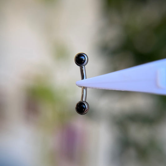 Titanium Cabochon Side Gem Curved Barbell - Onyx