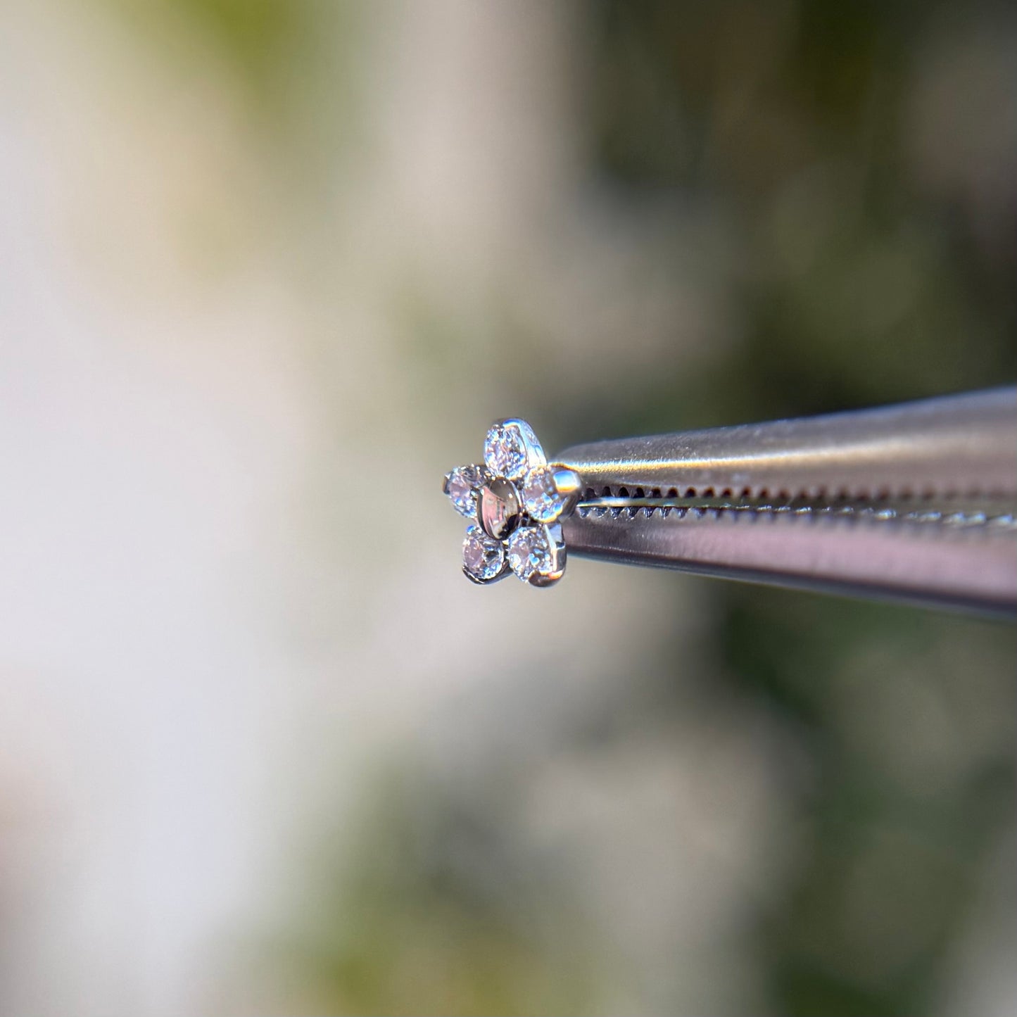 Titanium Flower - Cubic Zirconia - Threadless End