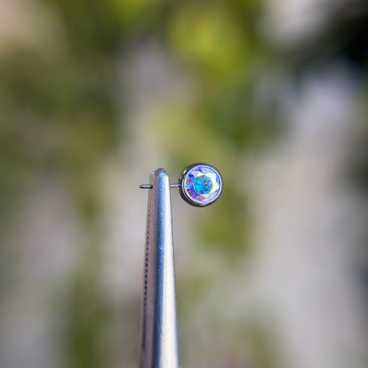 Titanium Faceted Side Gem End - Cubic Zirconia