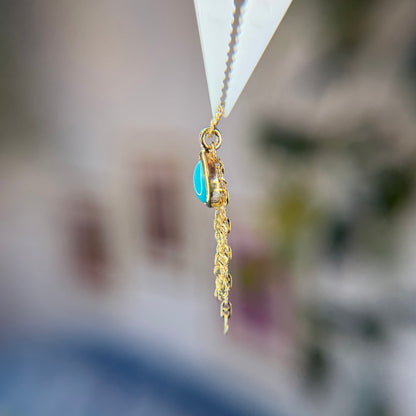 Turquoise Tear-Drop with Draped Tassel Chains - Charm