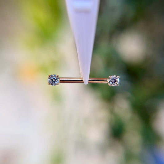 Gold Nipple Bar with Cubic Zirconia Gemstones