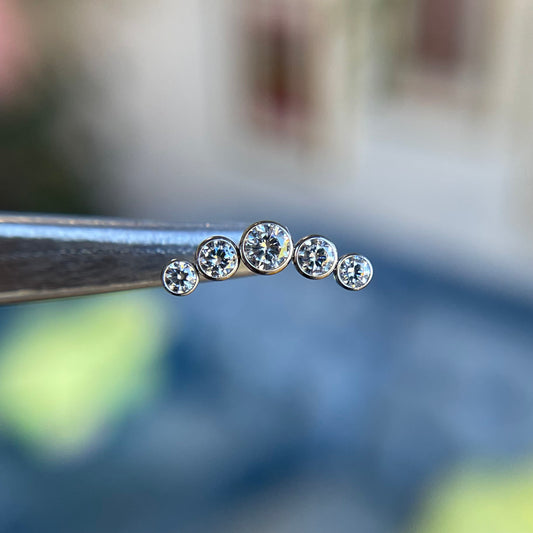 Titanium Curved Cluster - 5 Bezel Set Cubic Zirconias - Threadless End