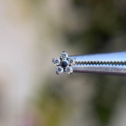 Titanium Flower - Cubic Zirconia - Threadless End