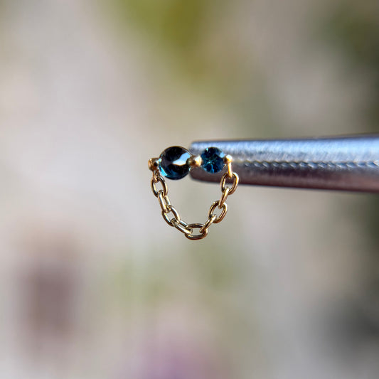 The Upside Down Major w/ Chain - London Blue Topaz - Threadless End