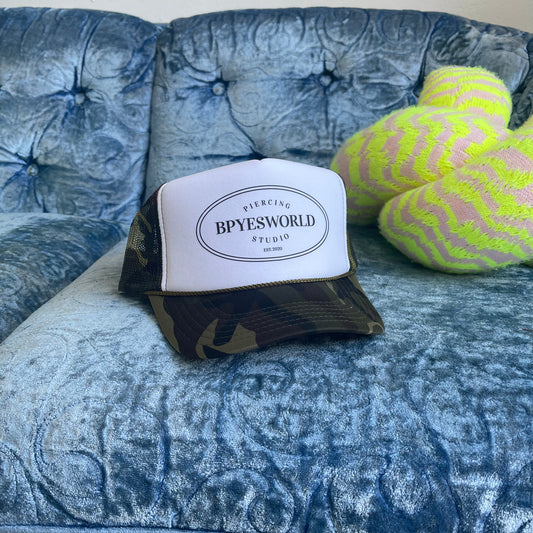 Bpyesworld Trucker Hat - Camo & White