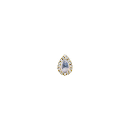 Rose Cut Pear Moonstone with Diamond Halo- Threadless End