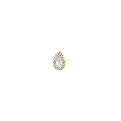 Rose Cut Pear Moonstone with Diamond Halo- Threadless End